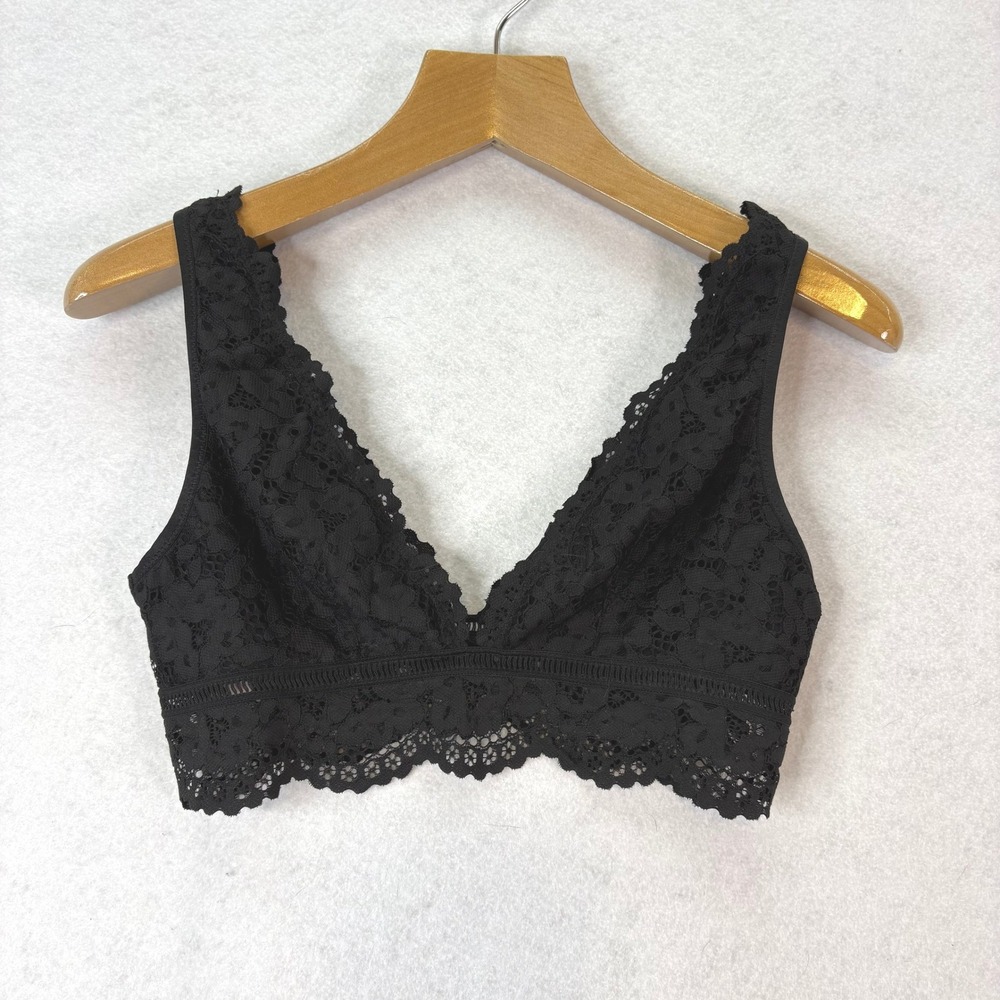 Victoria's Secret Body Floral Lace Bralette Black Womens Large L Romantic Boho
